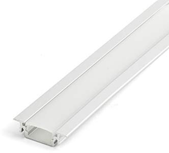DQ-PP LED ALUMINIUM PROFIL | Einbau Flach | 2m | alu-eloxiert | satiniert Abdeckung | ohne Klammern und ohne Endkappen | Alu Schiene Leiste für LED-Streifen