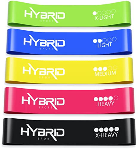 Hybrid Resistance Bands [Set of 5] PREMIUM Skin Friendly | 5 Strength Levels Loop Exercise Bands for Pilates, Training, Physio Therapy, Stretching, Home Gym | FREE Guide and Bag for Men and Women
