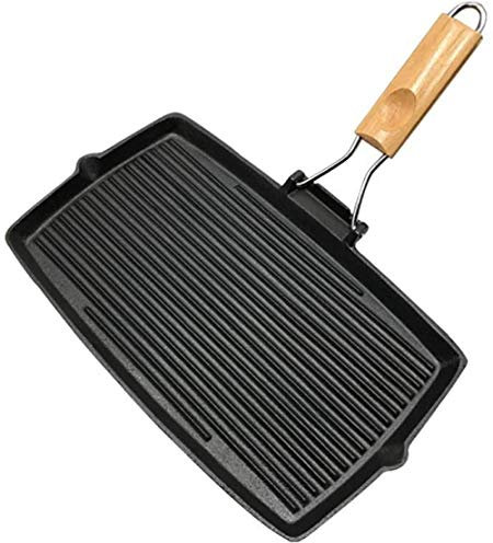CLQ Olla Parrilla Rectangular de Hierro Fundido con Mango Plegable, Plancha Antiadherente a Prueba de inducción Plancha con Mango Plegable