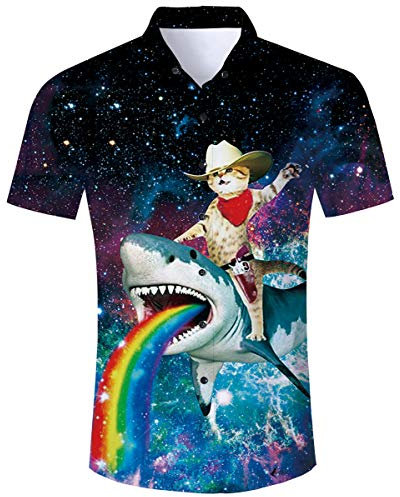 TUONROAD Hawaiian Shirt for Men Funny 3D Cat Printed Bad Shirt Short Sleeve Mens Button Down Summer Casual Shirts M