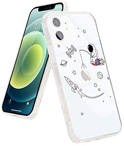 Micoden for iPhone 12 Pro Case Cute Planet Space Astronaut Kids Boys Girls Clear Case Cool Funny Transparent Shockproof Cover for iPhone 12 Pro Fishing
