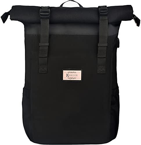 KeKour Laptop Rucksack Damen, Schule Rolltop Rucksack für 12-17 Zoll Laptop, Schulrucksack für Mädchen und Jungen, Stylische Tagesrucksack für Fahrrad Freizeit Sport Reisen (Braun)