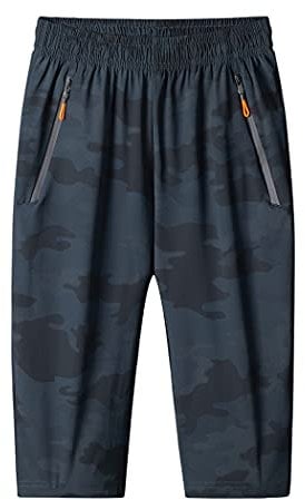 MakingDa Herren-Shorts, 3/4-Jogger, Caprihose, lässig, Sport, Sommer, lockerer Reißverschluss, Fitnessstudio, Laufen, Trainingshose, elastische Taille, unterhalb des Knies, kurze Hose mit