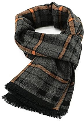 Durio Schal Herren Damen - Winterschal Herrenschal Warm und Weiche Gestrickt Plaid Unisex Winter Lange Schals Grau Gelb Einheitsgröße