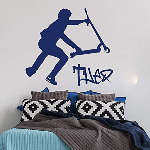 Zdklfm69 Wandtattoo Wandaufkleber Wandsticker Benutzerdefinierter Name Stunt Scooter Sport Boy Room Schlafzimmer Scooter Stunt Playroom Vinyl Decor 63x56cm
