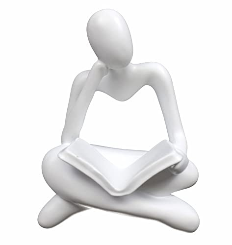 AMAHPSPE Thinker Statue Lesen Frauen Figur Abstrakte Kunst Skulptur Wohnkultur Moderne Weiß Dekor Akzente Weiß Denker Figuren für Wohnzimmer Regale Bücherregal Büro Regal Desktop Dekor