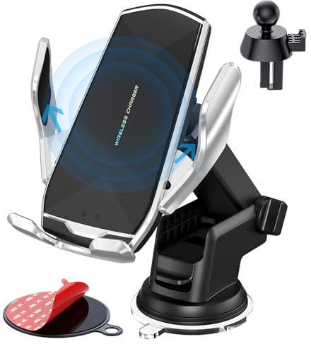 15W Qi Chargeur Induction Voiture, Support Téléphone, Chargeur sans Fil Rapide Automatic Clamping Porte Clip De Sortie d'air pour iPhone Samsung Huawei LG