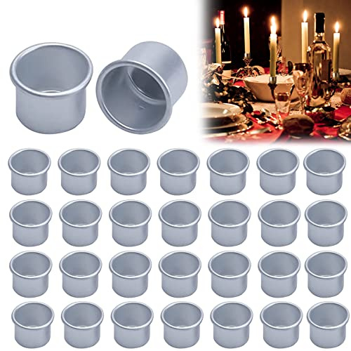 30 Stück Stabkerzen Kerzenhalter Set, Mini Metall Kerzenhalter für Stabkerzen und Tafelkerzen, Kerzeneinsätze für Teelichter (Silber)