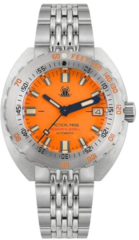 TACTICAL FROG 43 mm Automatikuhr, Saphirglas, leuchtendes NH35A-Uhrwerk, SUB 300T, Taucheruhren für Herren, 20 ATM wasserdicht, Orange/Abendrot im Zickzackmuster (Sunset Chevron), Sport-Stil,