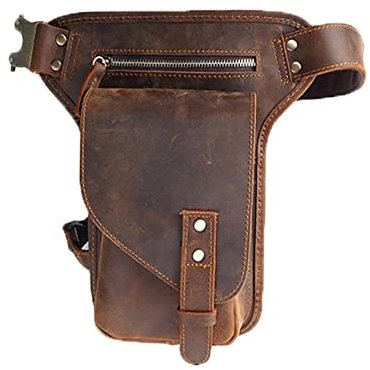 Beintasche Motorrad,Beintasche Herren Leder Retro Motorrad Schulter-Sling-Taille Tasche Männer Multifunktionsreiten Große Kapazität Fanny Gürtel Beinbeutel (Color : Brown)