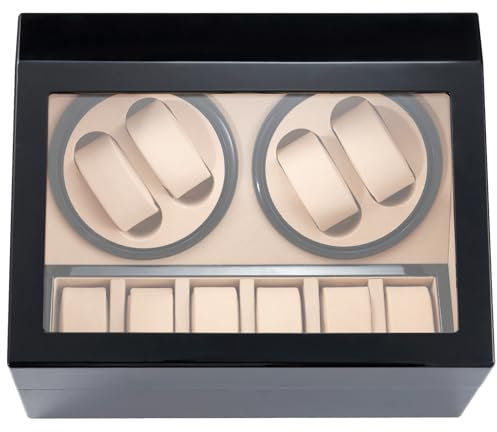 NOSTHEART Automatische Uhrenbeweger Box 4+6 PU Leder Luxuriöser Uhrenbeweger Uhrenvitrine für Automatikuhren mit Leisem Wechselstromadapter Watch Winder
