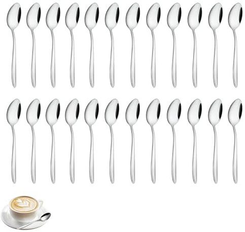 Gymdin Lot de 24 cuillères à café en acier inoxydable, 14,5 cm Cuillères à expresso, cuillères à dessert, petites cuillères polies miroir, passent au lave-vaisselle, pour la maison, les restaurants