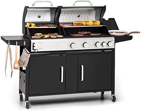 KLARSTEIN Barbecue a Gas 5 Fuochi, Griglia per Barbecue a Gas, Barbecue Gas Grill Integrato 13700W, Piano Cottura con Griglie per Barbecue da Balcone a Gas Propano, Griglia in Acciaio Inox 5 Fuochi