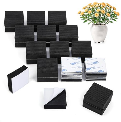 Belle Vous 24 Pack of Invisible Square Plant Pot Feet - Black Flower Pot Risers - Non-Slip with Strong Self-Adhesive Pads for Medium and Large Sized Pots - Lifter Pads for Indoor and Outdoor Plants