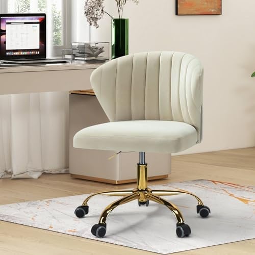 HULALA HOME Bürostuhl, Computerstuhl, Schminkstuhl aus Samt, moderner Schreibtischstuhl mit drehbaren Rädern, drehbar, höhenverstellbar, geeignet für Wohnzimmer, Schlafzimmer, Beige