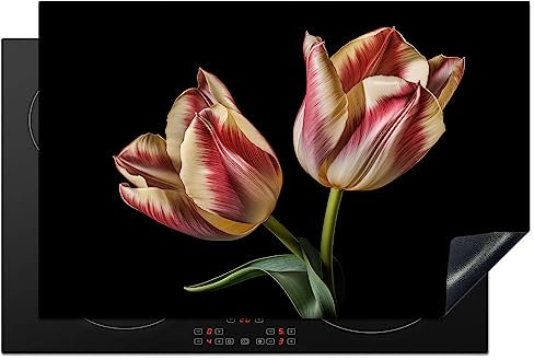 KitchenYeah© Copri Piano Induzione 80x52 cm Cucina Coprifornelli Copertura Protezione Cottura Tutto per la Cucina Tulipani - Fiori - Rosa - Bianco - Naturale