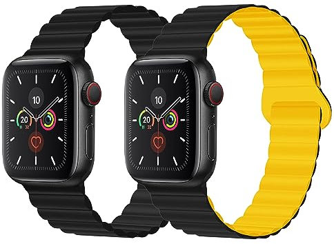 BolYel Kompatibel mit Apple Watch Armband 41mm 40mm 38mm, Silikon Magnetische Loop Band Kompatibel für Apple Watch Serie 8 7 SE 6 5 4 3 2 1,Schwarz,Schwarz Gelb