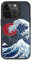 AUKIYUI Designed for iPhone 14 Pro Max Case, Japanese Design Phone Case Shockproof Hard Back with Non-Slip Soft Bumper Cover, Aesthetic Great Wave Print Cool Embossed Pattern, Black 6.7