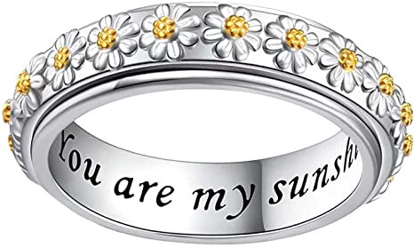 Flower Rotating Ring Double Color Women Fashion Trend Flower Full Diamond Zircon Ring Ladies Jewelry Diamond Rings For Women Size 6 10 2 Finger Rings for Women Cute Anxiety Ring for Women (Silver, 9)