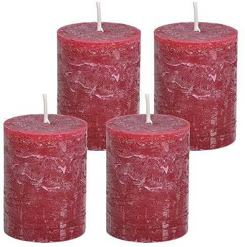 itsisa Stumpenkerze, durchgefärbt Bordeaux Rot (4er Set) 9 x 6,8 cm - Kerze für Adventskranz, Kerzen