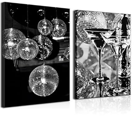 Set mit 3 gerahmten Vintage-Musikästhetik-Leinwand-Kunst, flippige Schwarz-Weiß-Poster, Disco, Tequila-Druck, Retro-Musik, Party, Wanddekoration für Wohnzimmer, Bar, 30,5 x 40,6 x 7,6 cm