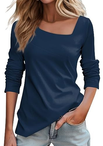Langlaufski Set Damen T Shirt Damenen Asymmetrischer Ausschnitt Blusen Polyester Herbste Langarm Schlich Bluse Mädchen Weich Oudoor Crop Lauschig Moderne Marine