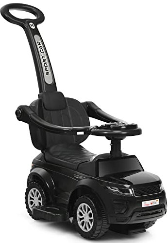 COSTWAY 3 in 1 Ride on Push Along Car, Baby Foot to Floor Slider with Parent Handle, Horn, Music, Lights, Storage Compartment, Toddler Sliding Walker for Boys Girls (Black)