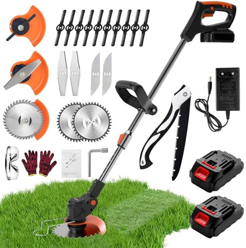 Debroussailleuse Electrique sans Fil, Coupe Bordure sans Fil avec Batterie avec 3 Types De Lames, Debroussailleuse Batterie Livré avec 2 Batteries 24V Et Un Chargeur, Utilisez Une Pelouse Domestique