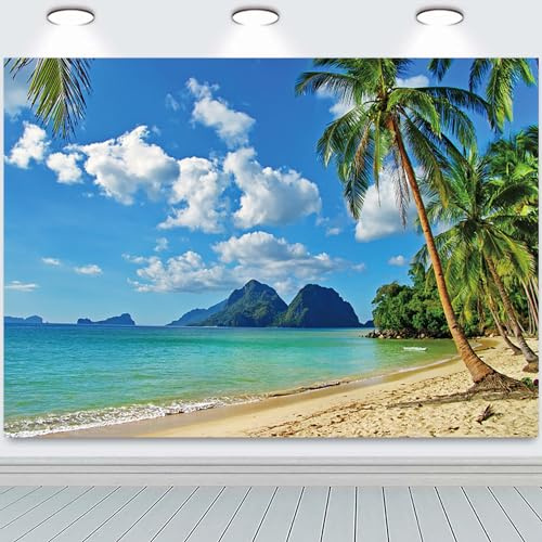 Hnmdmyi 2.1x1.5m Fotohintergrund Strand Sommer Tropische Palmen Seaside Island Blau Meer Himmel Fotografie Hintergrund Hochzeit Baby Shower Geburtstag Luau Party Dekorationen Photo Booth Requisiten