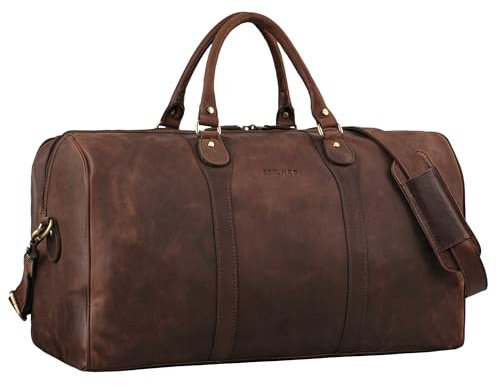 STILORD 'Vivaldo' Vintage Weekender Herren Reisetasche Damen Leder Groß Elegante Wochenend Tasche Travel Bag zum Umhängen Handgepäck Echtleder, Farbe:Zamora - braun