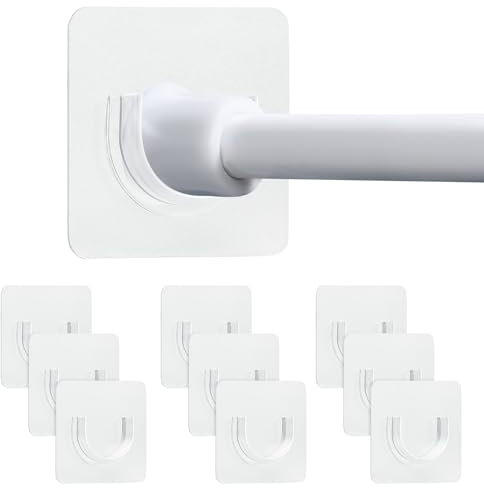 MOSTFUN 10 Soporte Barra Cortina Adhesivo, Soporte para Barra de Ducha Montado en Pared Instalación sin, Taladros Retenedor Adhesivo de Montaje Barra, Transparente (No Incluye Barra)