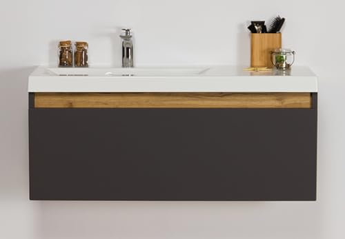 Quentis Badmöbel Intra 90 - Slim LINE, Waschtisch & Unterschrank, grafitgrau matt, Waschbeckenunterschrank montiert (Breite 90 cm)