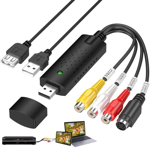 Video Capture Card, AV to USB Convert, Old VHS VCR Mini DV Hi8 DVD to Digital, VHS to Digital Converter for VHS Play/VCR Play/Camcorder, RCA to USB-Convert Analog to Digital for MAC Windows Vista