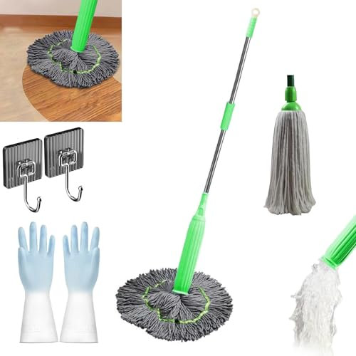 Mocio disidratato 2 in 1, mocio disidratato con 2 panni in microfibra sostituibili, rotazione a 360 gradi, mocio rotondo per la pulizia delle pareti in microfibra ad asciugatura rapida per pavimenti