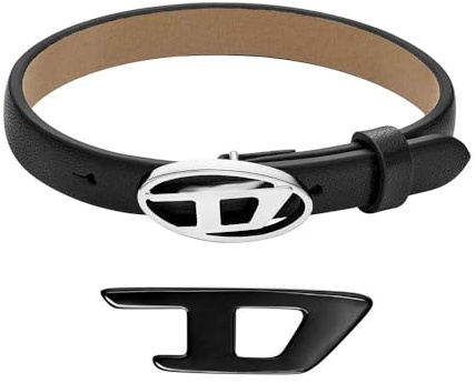Diesel Herren Stackables Schwarzes Lederarmband und Edelstahl Ohrringe, Set