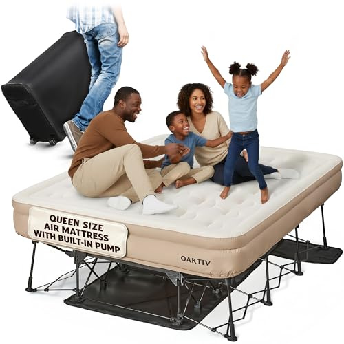 Oaktiv EZ Bed Queen, Blow Up Air Mattress, with a Battery Powered Pump - Sturdy and Extra Comfy PeakRest Anywhere Bed for Camping, Traveling, Guests and More - Includes Travel Case