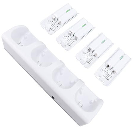 Station de Chargement pour Télécommandes Wii avec 4 Batteries Rechargeables, écran LED pour Télécommande Wii, Câble USB et Adaptateur Inclus, Station de Chargement pour Manette