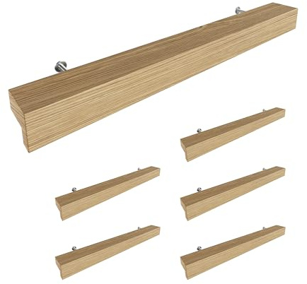Sossai Holz Möbelgriffe aus Eiche | GAH01 | Lochabstand 160mm, Länge 220mm, 6 Stück