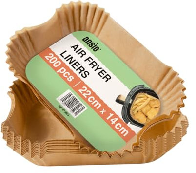 ANSIO Air Fryer Paper Liners - 200 PCS Rectangle Disposable Liners, 22cm x 14cm x 4.5cm Inner Fit, Compatible with Ninja, Salter, Tower and Other Dual Zone Air Fryers – Pack of 200