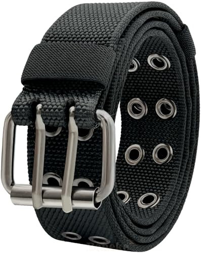 Boneke Nylon Gürtel - Doppelloch Tülle Leinwand Taille für Männer/Frauen, Punk Halloween Web für Jeans, Teenager, Unisex, Schwarz