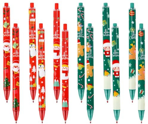 24 Pezzi Penne a Sfera di Natale, Penne Natalizie, Penne Babbo Natale Pupazzo di Neve Cervo di Natale, Penne Gel Nere per Studenti, Bambini, Regali Natale, Cancelleria per Scuola Famiglie