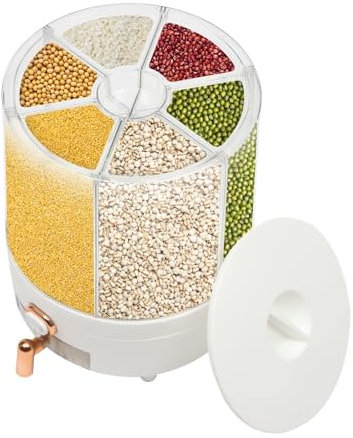 FENGJISUN Müslispender Müsli Spender Drehbare Getreideaufbewahrungsbehälter Für Lebensmittel, Separate Getreideaufbewahrungsbox Mit 6 Haltern Für Reis Und Bohnen Müsli Aufbewahrung(29cm)