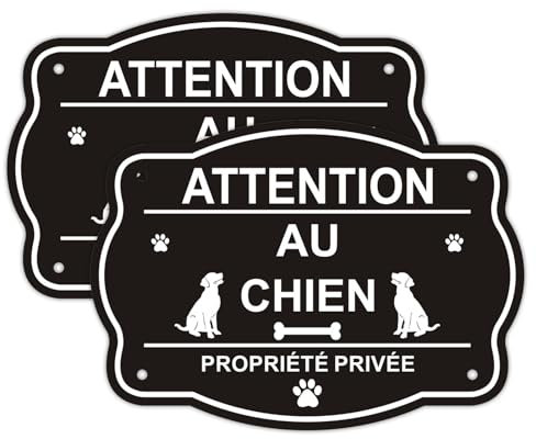 Acuxiaza Lot De 2 Panneau Attention Au Chien Propriété Privée 25x18 cm Aluminium Plaque Attention Au Chien Métal Réfléchissant Panneau Propriété Privée, Trous Pré-percés, Protection UV, Imperméabe