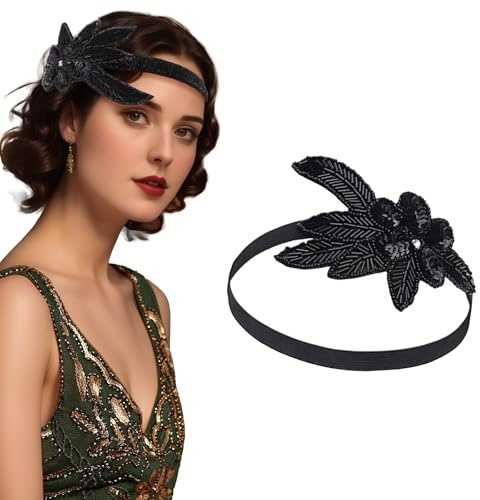 20er Jahre Haarschmuck Damen 1920s Stil Vintage Stirnband Kopfschmuck 20er Jahre Damen Braut Tiara Haarschmuck Pailletten Stirnband 20er Jahre Gatsby Kostüm Accessoires