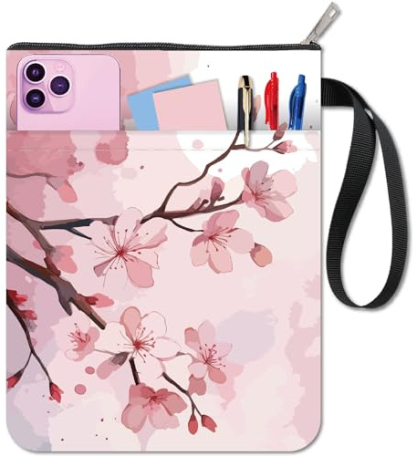 craspire Kirschbuchhülle Blumige Blüten Buchhülle 11x8.7 Zoll Blumen Reißverschlusstasche Waschbarer Stoff Buchtasche Schutz Für Leserfreunde Zubehör Hardcover Lehrbuch
