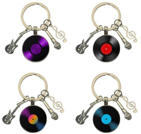 Portachiavi Con Grammofono Retrò Da 4 Pezzi, Portachiavi A Tema Musicale, Portachiavi Creativi, Portachiavi Decorativi, Portachiavi Regalo