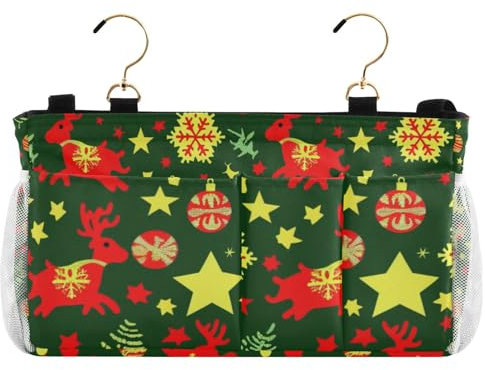 EtherSpher Nachttisch-Aufbewahrungskorb mit weihnachtlichen Deko-Kugeln, Hirsch, Organizer zum Aufhängen, mit Taschen für Schlafsaal, Etagenbett, Loft, Krankenhausbett