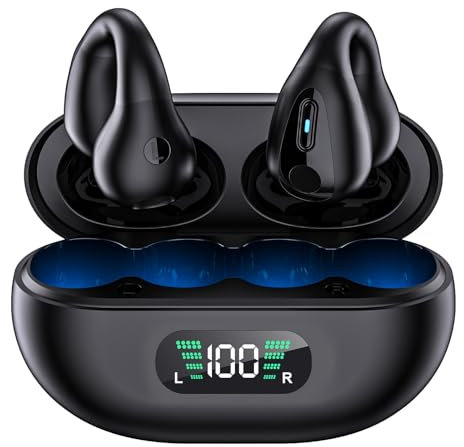 Cuffie Bluetooth, Auricolari Bluetooth 5.3 Wireless,Cuffie sport Stereo Hi-Fi Suono con 4 HD Mics, IXP7 Impermeabili,36 Ore Custodia di Ricarica di Riproduzione e LED Display Touch Control - Nero