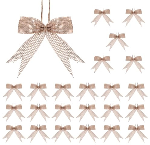 PATIKIL Jute-Schleifen Beige 3 Zoll 24 Stück | für Geschenkverpackung, handgefertigte natürliche Schleifen aus Jute-Dekorationsbändern vorgebundene Bastelschleifen