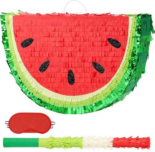 WERNNSAI Wassermelone Pinata - Sommer Obst Thema Geburtstag Party Dekorationen Obst Pinata mit Augenbinde und Fledermaus für Sommer Tropische Party Supplies Fiestas Karneval Spiel